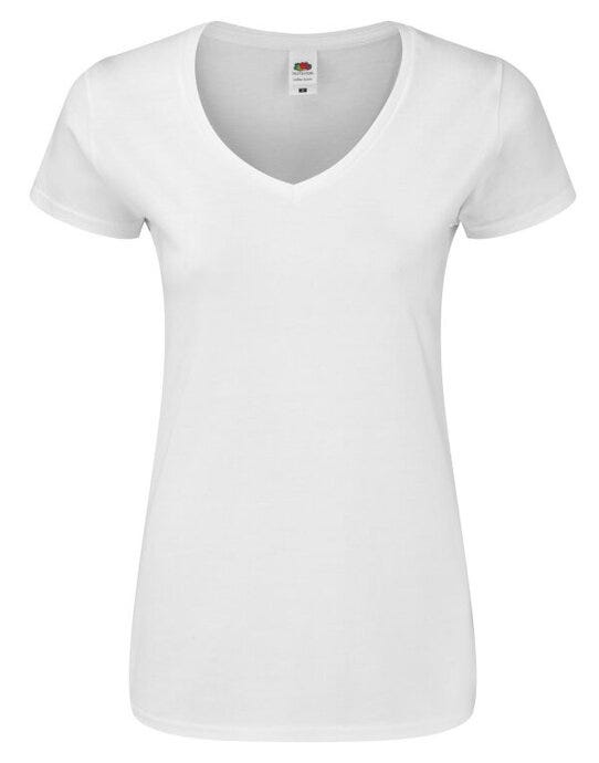 Fruit Of The Loom 61444 FOTL Ladies Iconic 150 V-Neck T - White