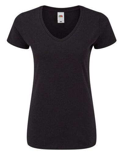 Fruit Of The Loom 61444 FOTL Ladies Iconic 150 V-Neck T - Black