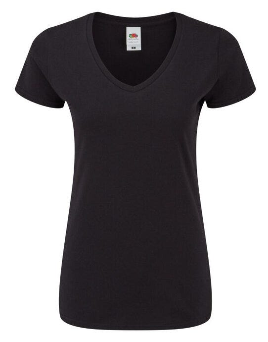 Fruit Of The Loom 61444 FOTL Ladies Iconic 150 V-Neck T - Black