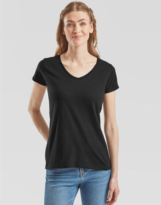 Fruit Of The Loom 61444 FOTL Ladies Iconic 150 V-Neck T - Black