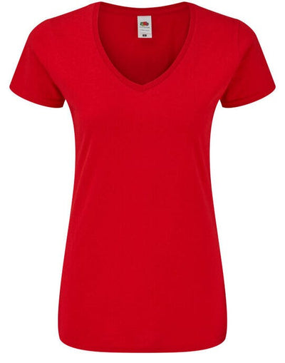 Fruit Of The Loom 61444 FOTL Ladies Iconic 150 V-Neck T - Red