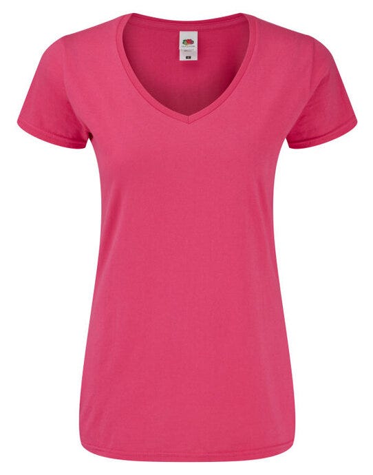 Fruit Of The Loom 61444 FOTL Ladies Iconic 150 V-Neck T - Fuchsia