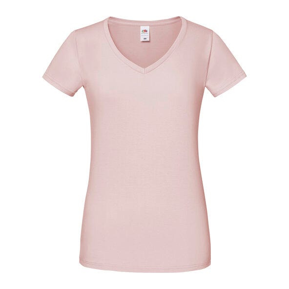 Fruit Of The Loom 61444 FOTL Ladies Iconic 150 V-Neck T - Powder Rose