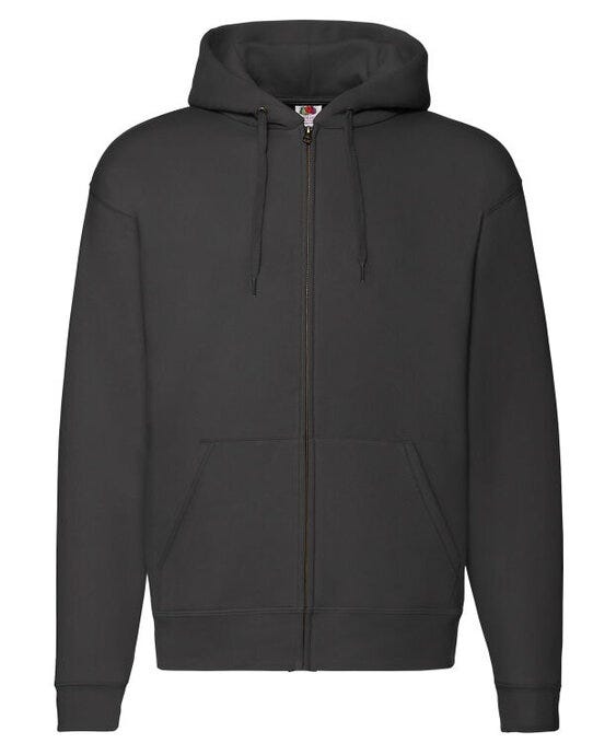 Fruit Of The Loom 62034 FOTL Mens Premium Hooded Sweat Jkt - Black