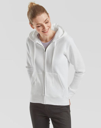 Fruit Of The Loom 62118 FOTL Ladies Premium Hooded Sweat Jkt - White