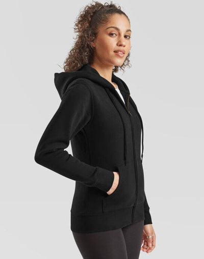 Fruit Of The Loom 62118 FOTL Ladies Premium Hooded Sweat Jkt - Black