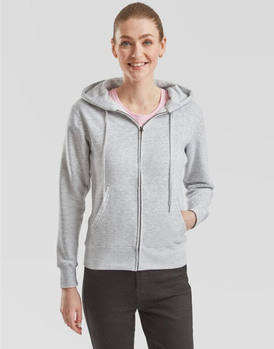 Fruit Of The Loom 62118 FOTL Ladies Premium Hooded Sweat Jkt - Heather Grey