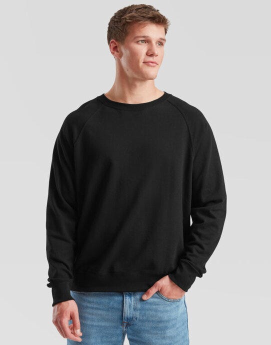 Fruit Of The Loom 62138 FOTL Men's Lightweight Raglan Sweat - Black
