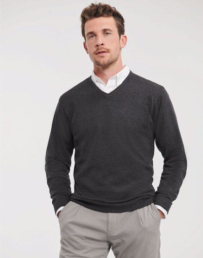 Russell Athletic Collection 710M Russell Collection Mens VNeck Pullover - Charcoal Marl