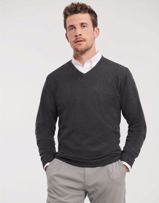 Russell Athletic Collection 710M Russell Collection Mens VNeck Pullover - Charcoal Marl