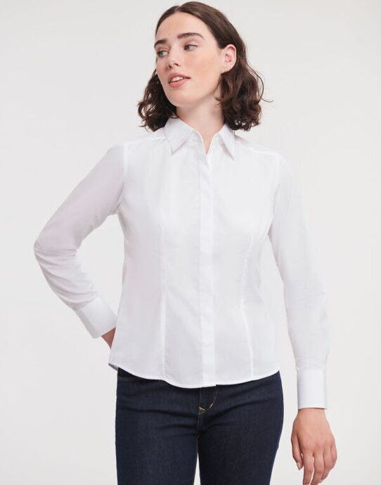 Russell Athletic Collection 924F Russell Collection Lady LS Fitted Poplin - White