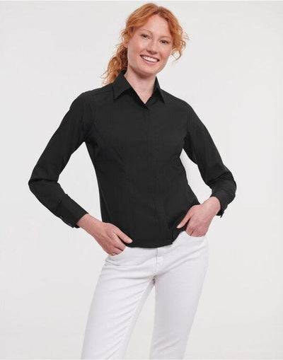Russell Athletic Collection 924F Russell Collection Lady LS Fitted Poplin - Black