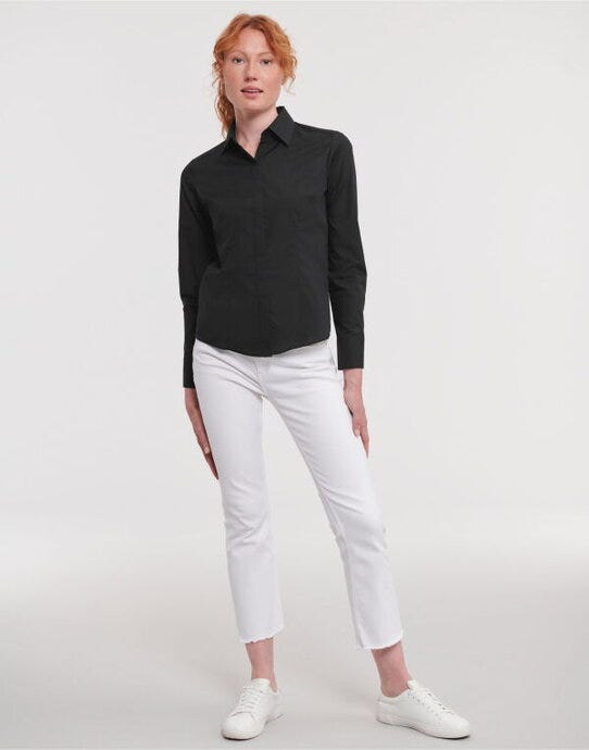 Russell Athletic Collection 924F Russell Collection Lady LS Fitted Poplin - Black