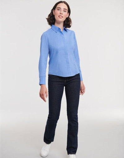 Russell Athletic Collection 924F Russell Collection Lady LS Fitted Poplin - Corporate Blue