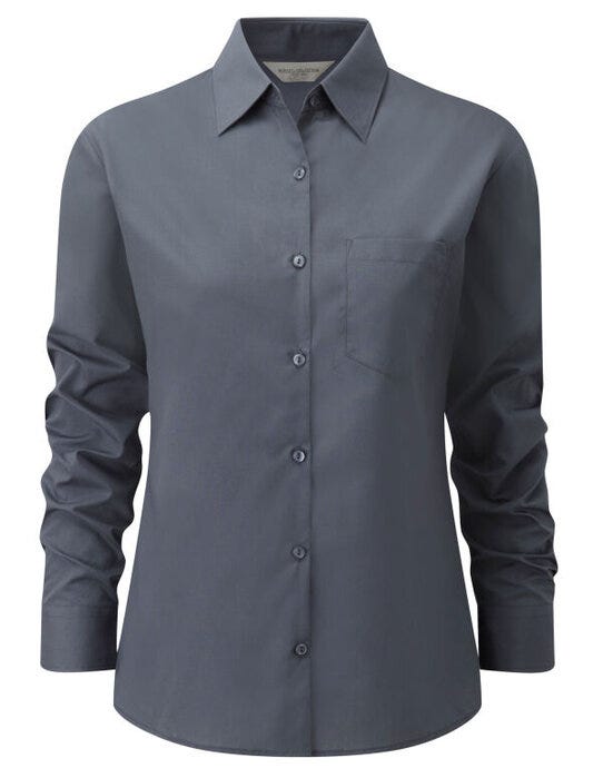 Russell Athletic Collection 934F Russell Collection Lady LS Clasic Poplin - Convoy Grey
