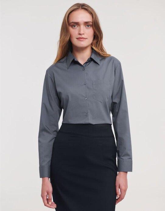 Russell Athletic Collection 934F Russell Collection Lady LS Clasic Poplin - Convoy Grey