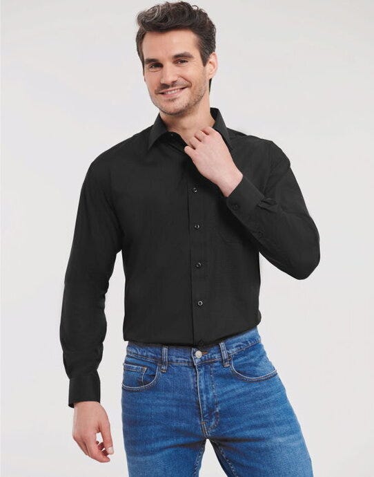 Russell Athletic Collection 934M Russell Collection Men LS Classic Poplin - Black