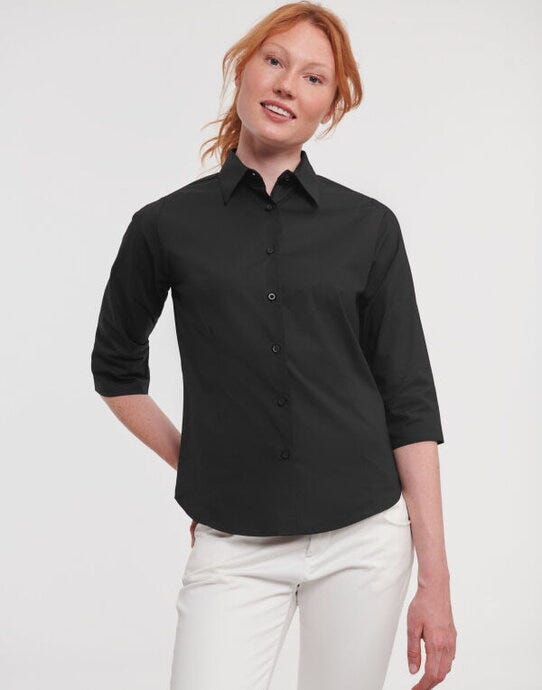 Russell Athletic Collection 946F Russell Collection Lady 3/4 Stretch Shrt - Black