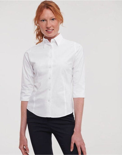 Russell Athletic Collection 946F Russell Collection Lady 3/4 Stretch Shrt - White