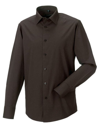 Russell Athletic Collection 946M Russell Collection Mens LS Stretch Shirt - Chocolate