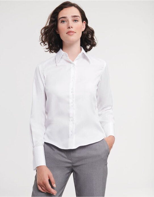 Russell Athletic Collection 956F Russell Collection Lady LS NonIron Shirt - White