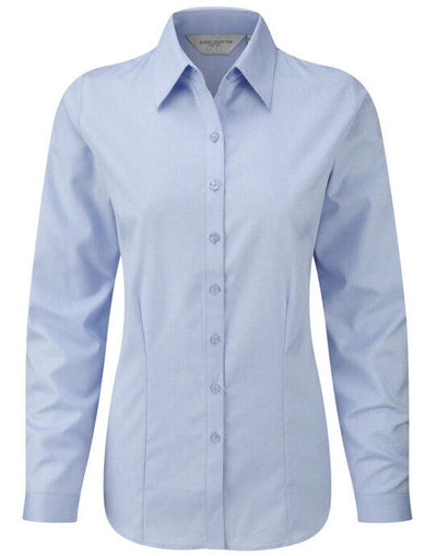 Russell Athletic Collection 962F Russell Collection Lady LS H'Bone Shirt - Light Blue