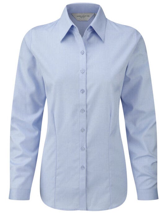 Russell Athletic Collection 962F Russell Collection Lady LS H'Bone Shirt - Light Blue
