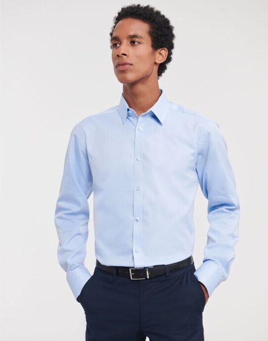 Russell Athletic Collection 962M Russell Collection Mens LS H'Bone Shirt - Light Blue