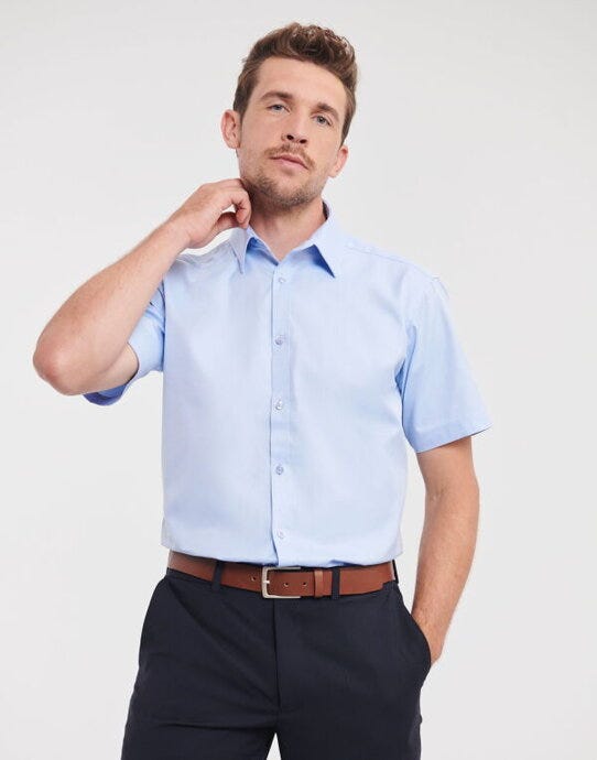 Russell Athletic Collection 963M Russell Collection Mens SS H'Bone Shirt - Light Blue