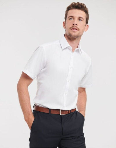 Russell Athletic Collection 963M Russell Collection Mens SS H'Bone Shirt - White