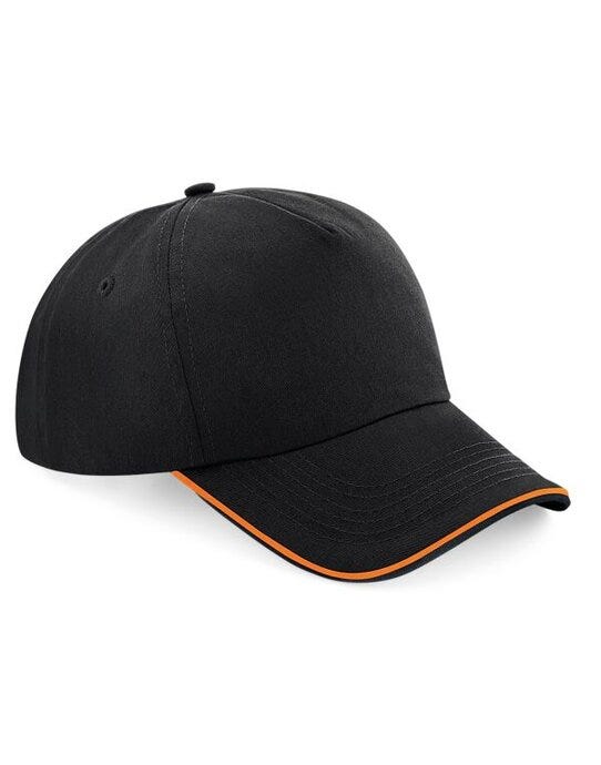 Beechfield B25C Authentic 5 Panel Piped Peak - Black/Orange
