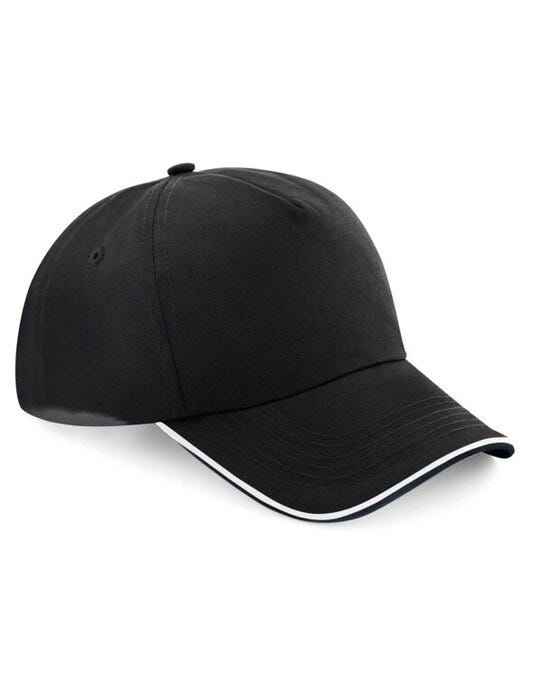 Beechfield B25C Authentic 5 Panel Piped Peak - Black/White