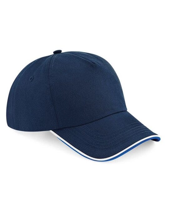 Beechfield B25C Authentic 5 Panel Piped Peak - French Navy/Bright Royal/White