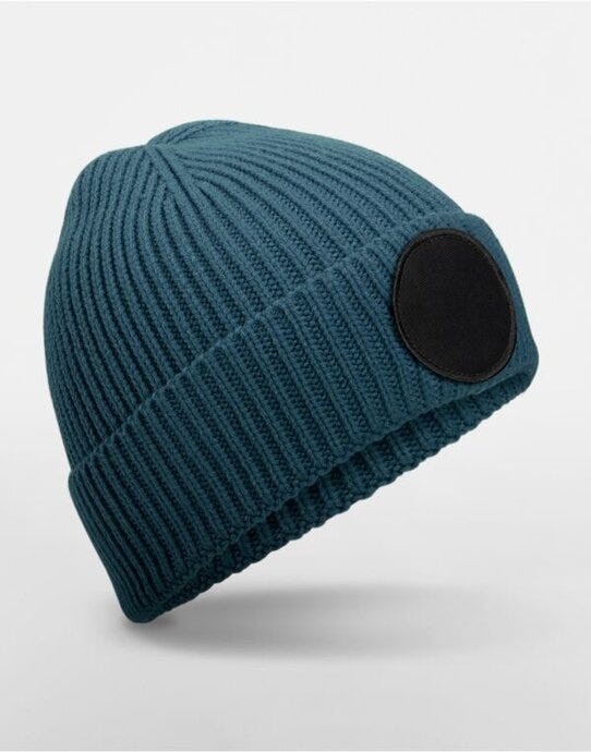 Beechfield B332R Circular Fashion Patch Beanie - Airforce Blue/black