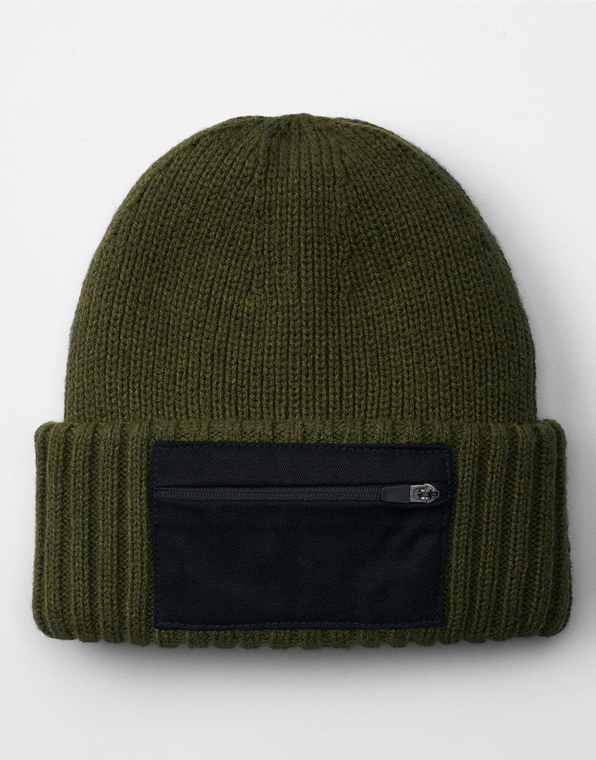 Beechfield B334R Zip Patch Beanie - Military Green/ Black