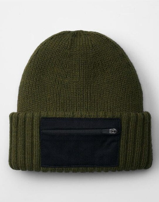 Beechfield B334R Zip Patch Beanie - Military Green/ Black