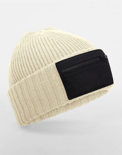 Beechfield B334R Zip Patch Beanie - Sand/Black