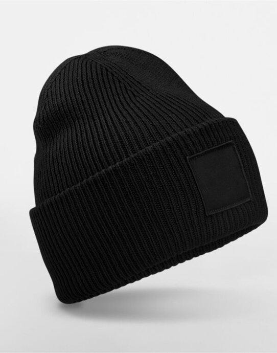 Beechfield B336R Deep Cuff Tonal Patch Beanie - Black