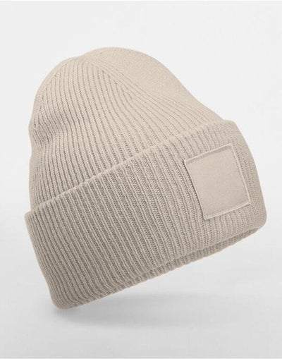 Beechfield B336R Deep Cuff Tonal Patch Beanie - Natural Stone