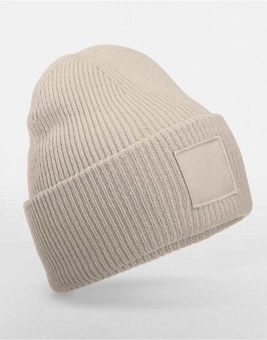 Beechfield B336R Deep Cuff Tonal Patch Beanie - Natural Stone
