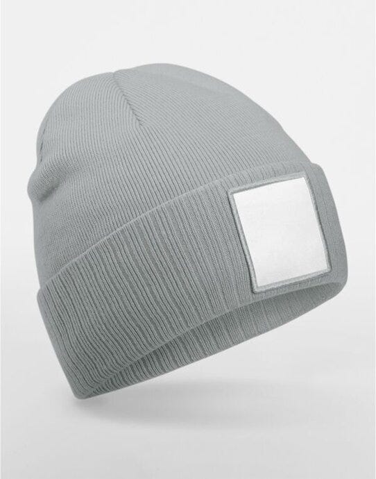 Beechfield B337R Appliqué Patch Beanie - Ash/White