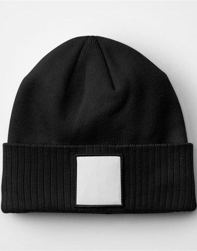 Beechfield B337R Appliqué Patch Beanie - Black/White