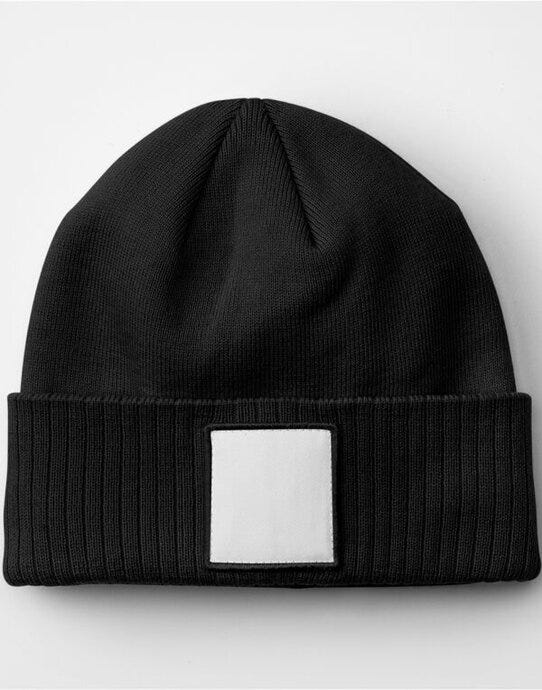 Beechfield B337R Appliqué Patch Beanie - Black/White
