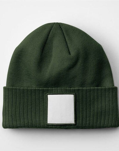 Beechfield B337R Appliqué Patch Beanie - Olive Green/White