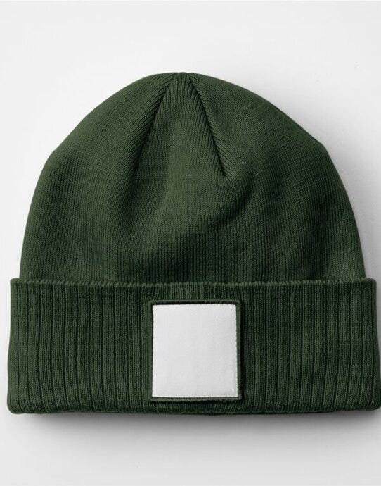 Beechfield B337R Appliqué Patch Beanie - Olive Green/White