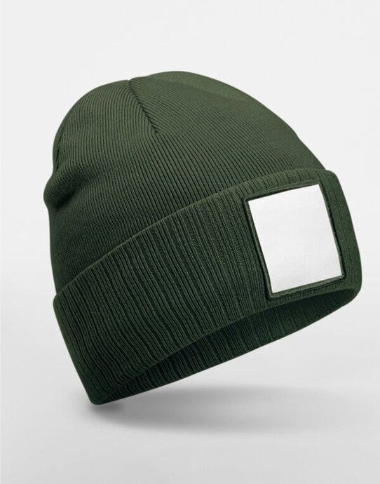 Beechfield B337R Appliqué Patch Beanie - Olive Green/White