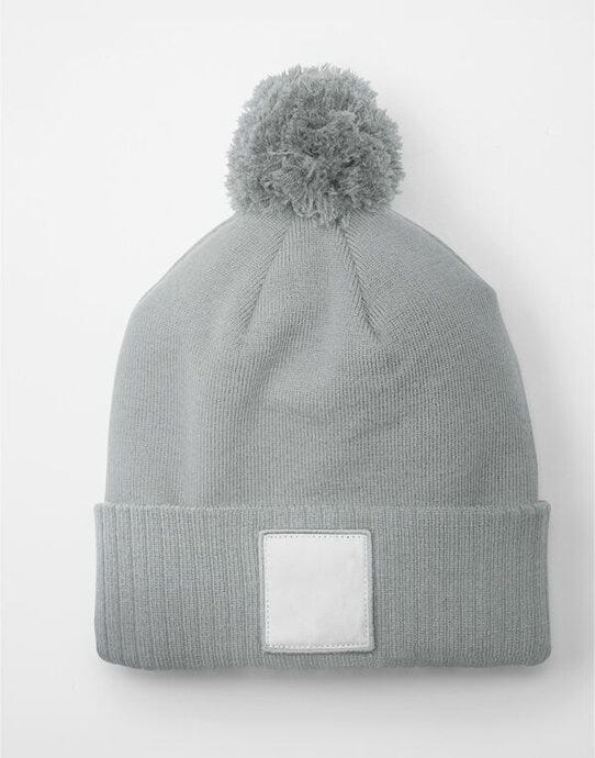 Beechfield B338R Appliqué Patch Pom Beanie - Ash/White