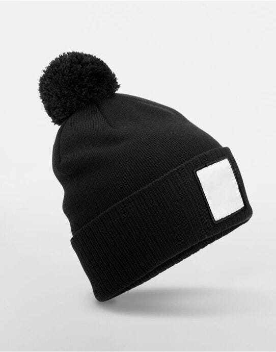 Beechfield B338R Appliqué Patch Pom Beanie - Black/White