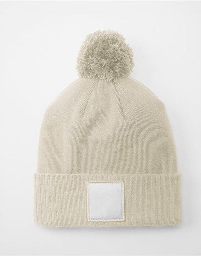 Beechfield B338R Appliqué Patch Pom Beanie - Oatmeal/White