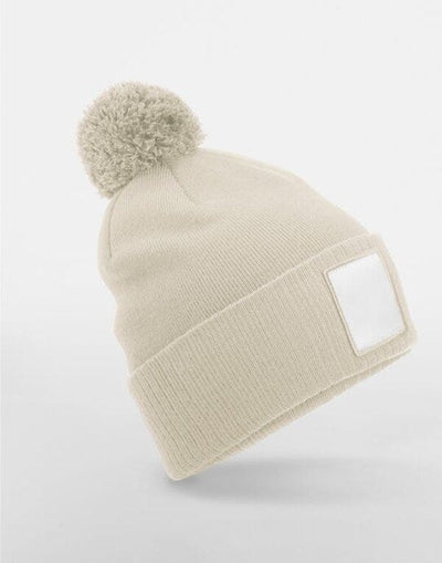Beechfield B338R Appliqué Patch Pom Beanie - Oatmeal/White